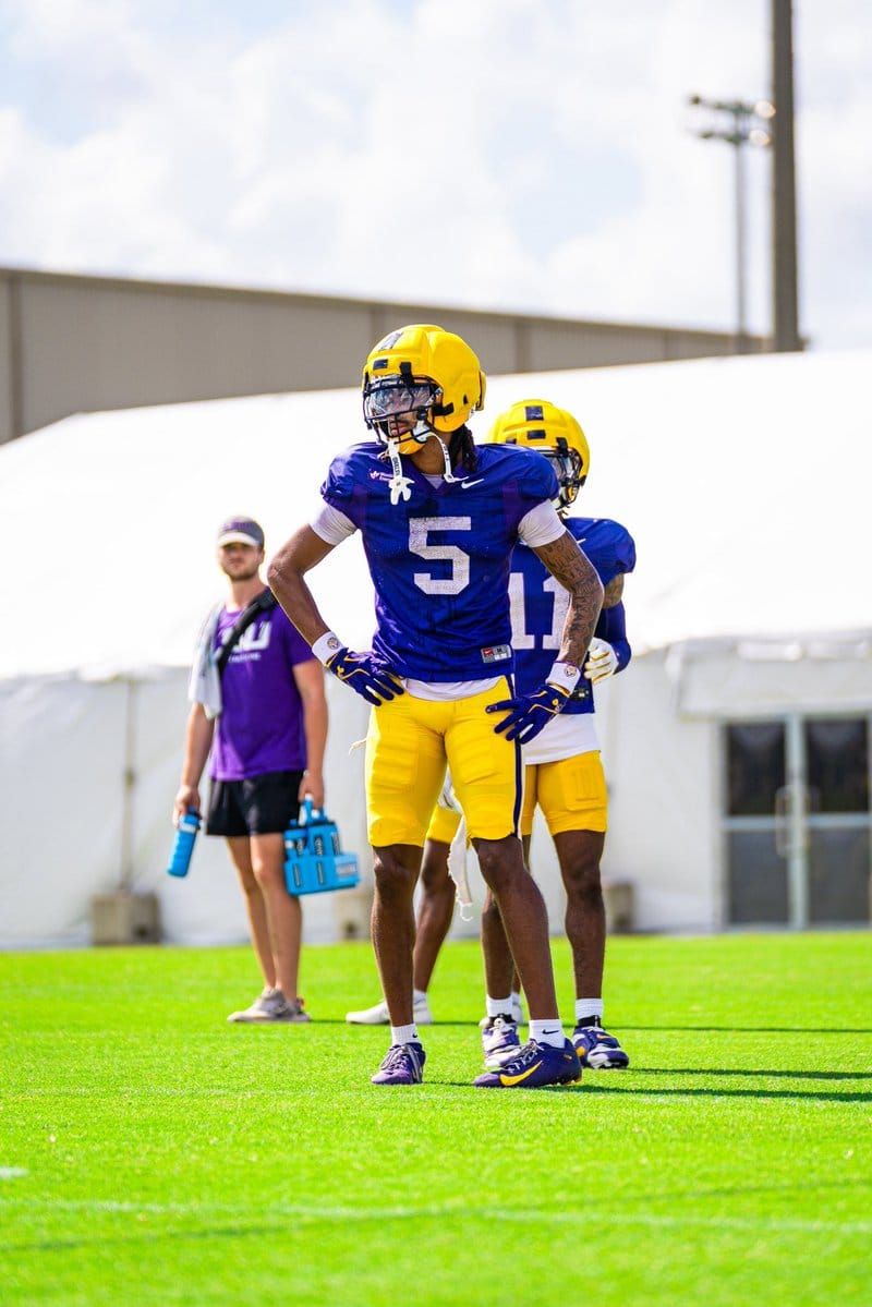 LSU sophomore cornerback DJ Pickett wore No. 5 during Thursday fall camp practice.

The number, previously…