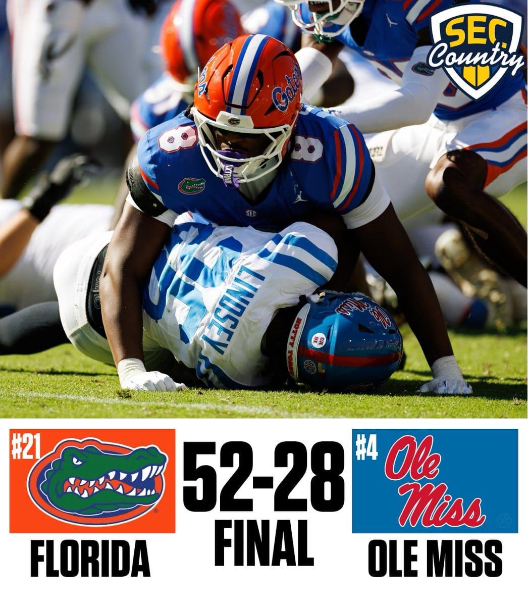 No. 21 Florida routs No. 4 Ole Miss 52-28 in The Swamp