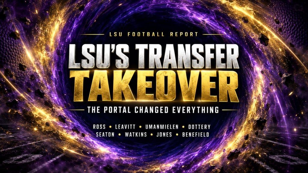 Transfer Tigers already wrecked Clemson. Tonight they hunt again: Sam Leavitt 343 total yards + 3 TDs; Dilin Jones 113 rush + 2 scores; Winston Watkins Jr. 7-110-1. Plus Ross INT return TD + Umanmielen pressure. (LSUReport / LSUsports)