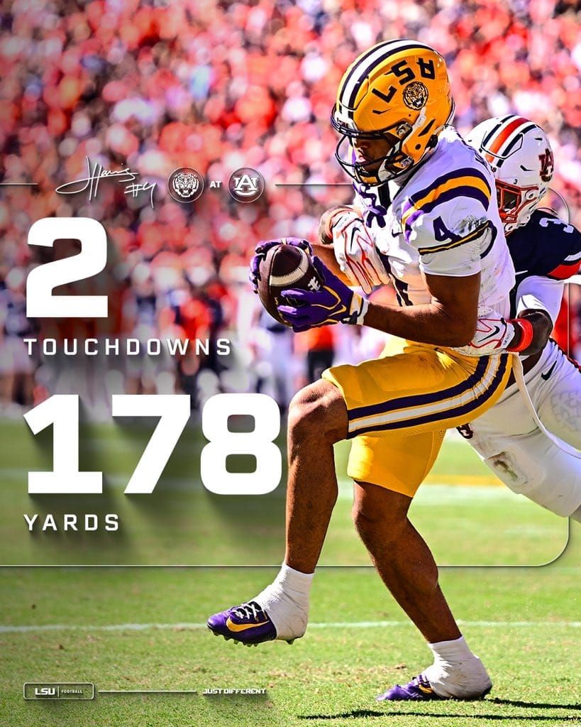 Jackson Harris goes for a career-high 178 yards and two touchdowns, including a 70-yarder