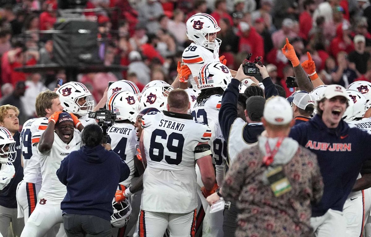 Auburn upsets No. 1 Georgia 27-24 on Alex McPherson’s walk-off 34-yard field goal — and LSU now visits that Auburn team next Saturday on ABC