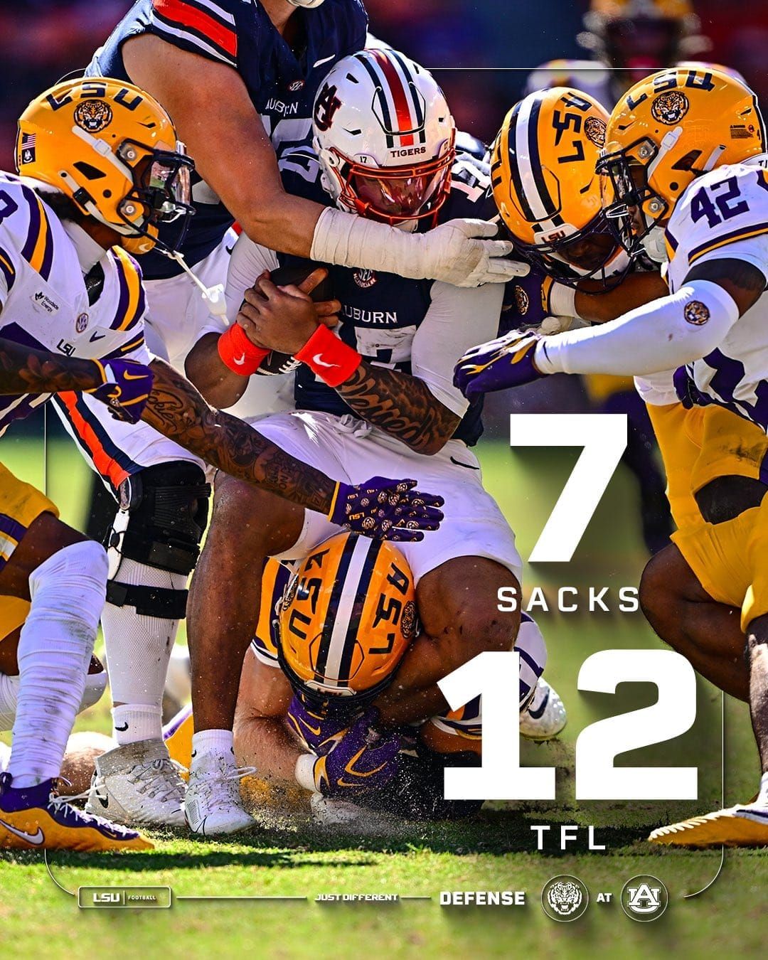 Seven sacks: LSU’s defense holds Auburn’s running quarterback to 21 yards on 19 carries