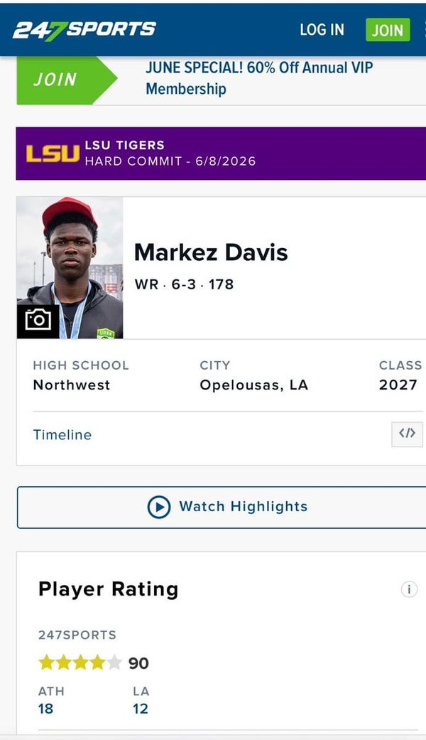 2027 CB Markez Davis from Northwest High in Opelousas, Louisiana, the No. 12 prospect in the state, earned a…
