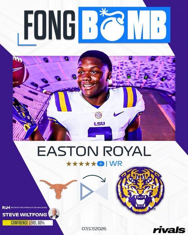Rivals analyst Steve Wiltfong logged an expert prediction for LSU to flip five-star WR Easton Royal, the No.…