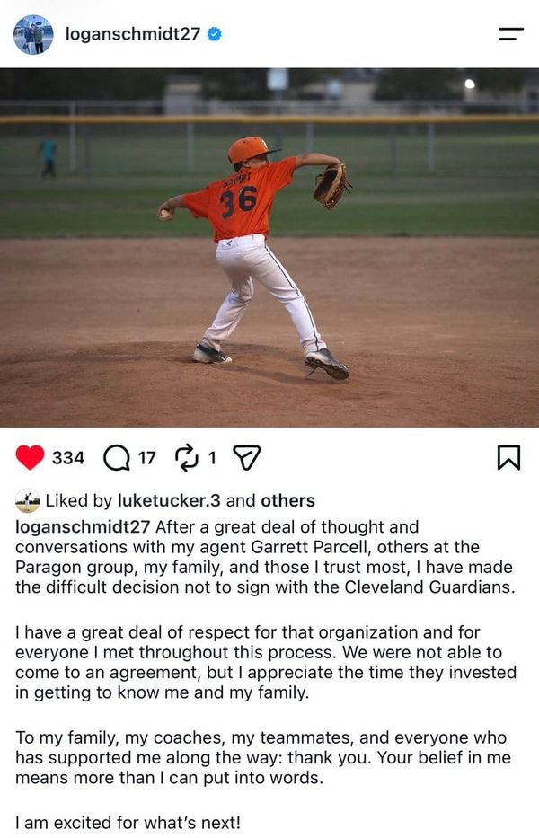 LSU signee and top-10 2026 LHP prospect Logan Schmidt announced he will not sign with the Cleveland…