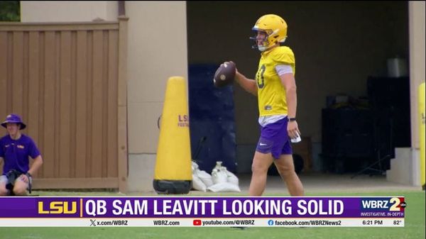LSU quarterback Sam Leavitt addressed media for the first time since arriving in January, detailing his foot…
