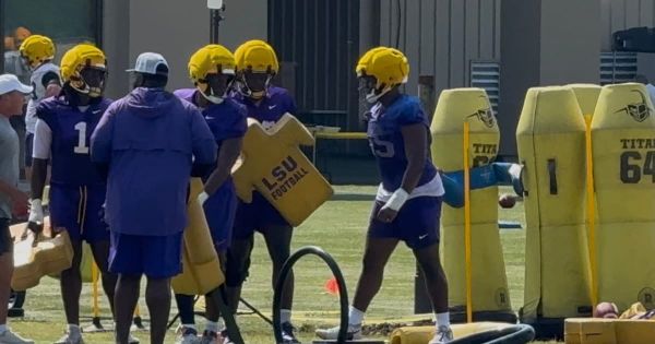 LSU freshmen defensive linemen stood out as winners on day one of fall camp, rising quickly up the depth…