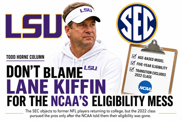 Tiger Rag columnist Todd Horne argues the SEC’s five-for-five eligibility stance wrongly targets LSU’s 2022…