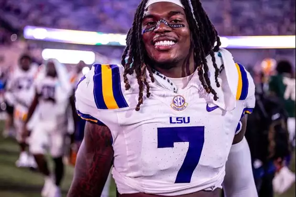Former LSU LB Harold Perkins, the Falcons’ sixth-round pick (215th overall) in the 2026 draft, was mic’d up…
