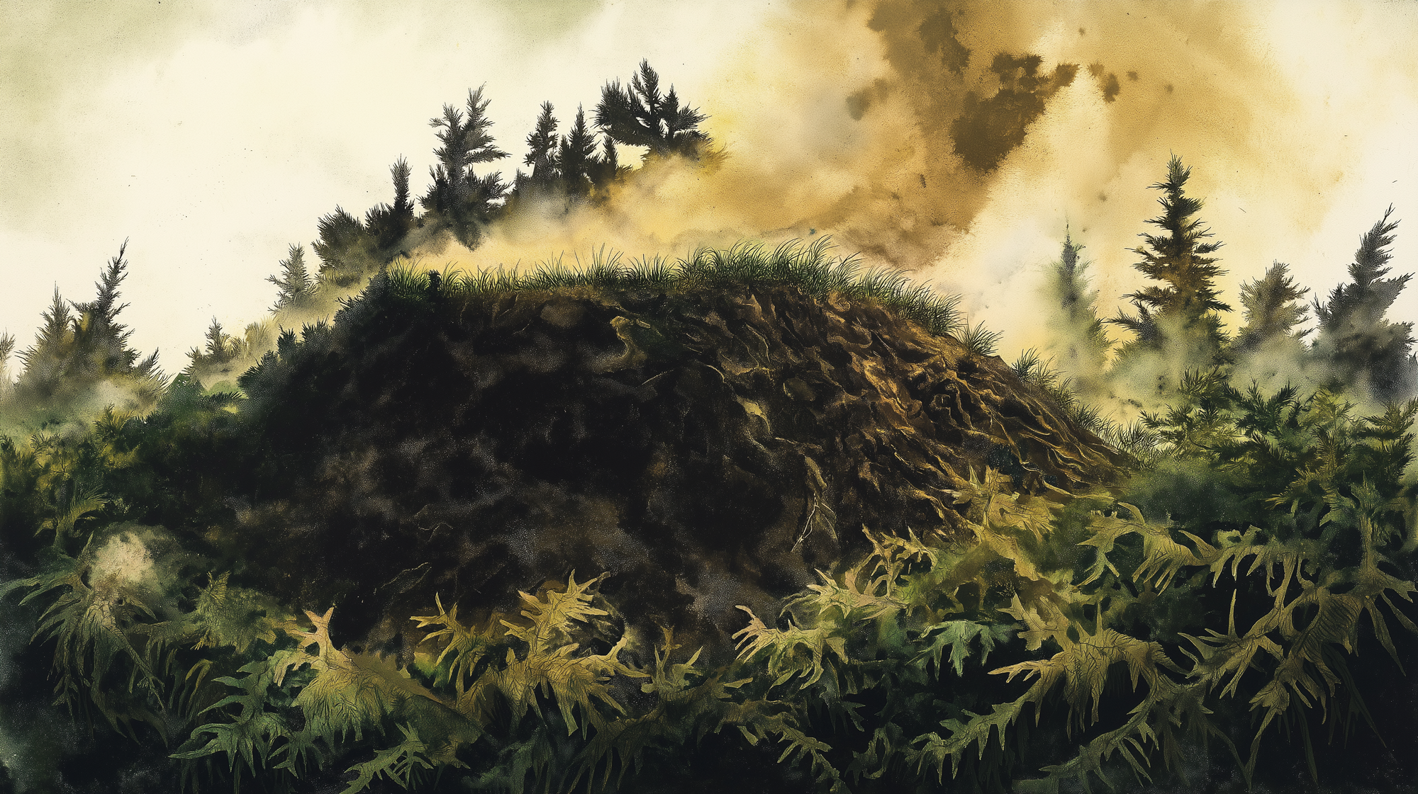 A hump of grass, giving off gas.