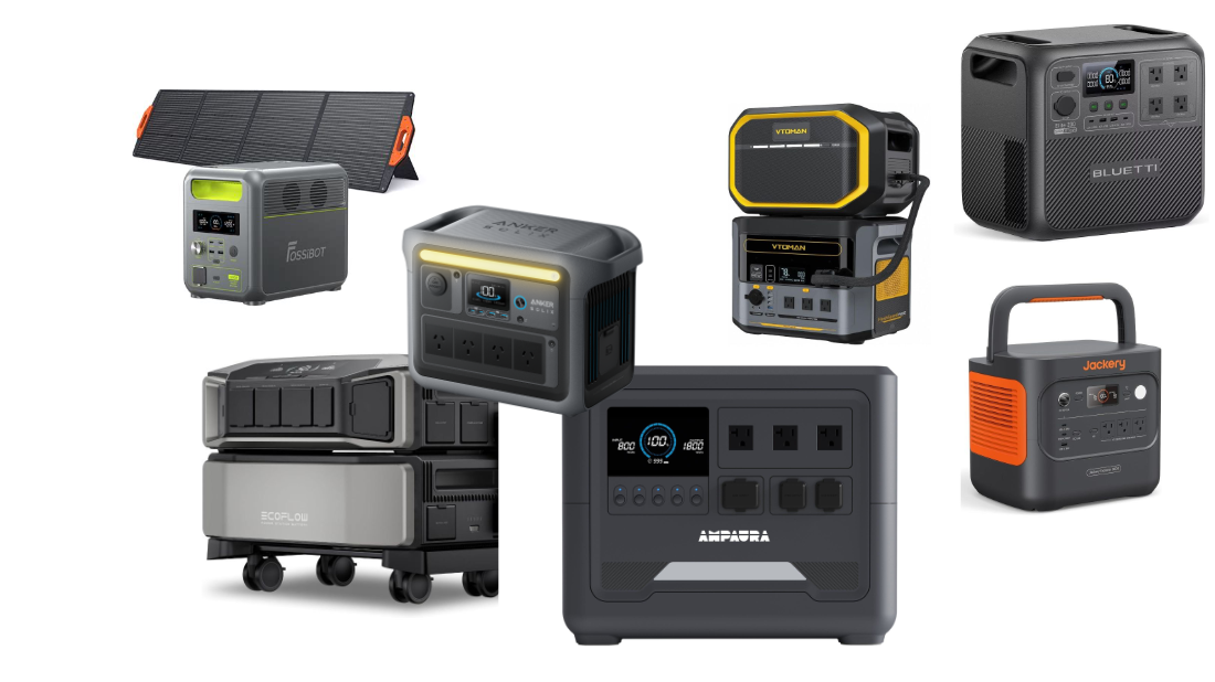 A montage of marketing images for different portable power stations with capabilities of up to four kilowatt-hours. See footnote 2.