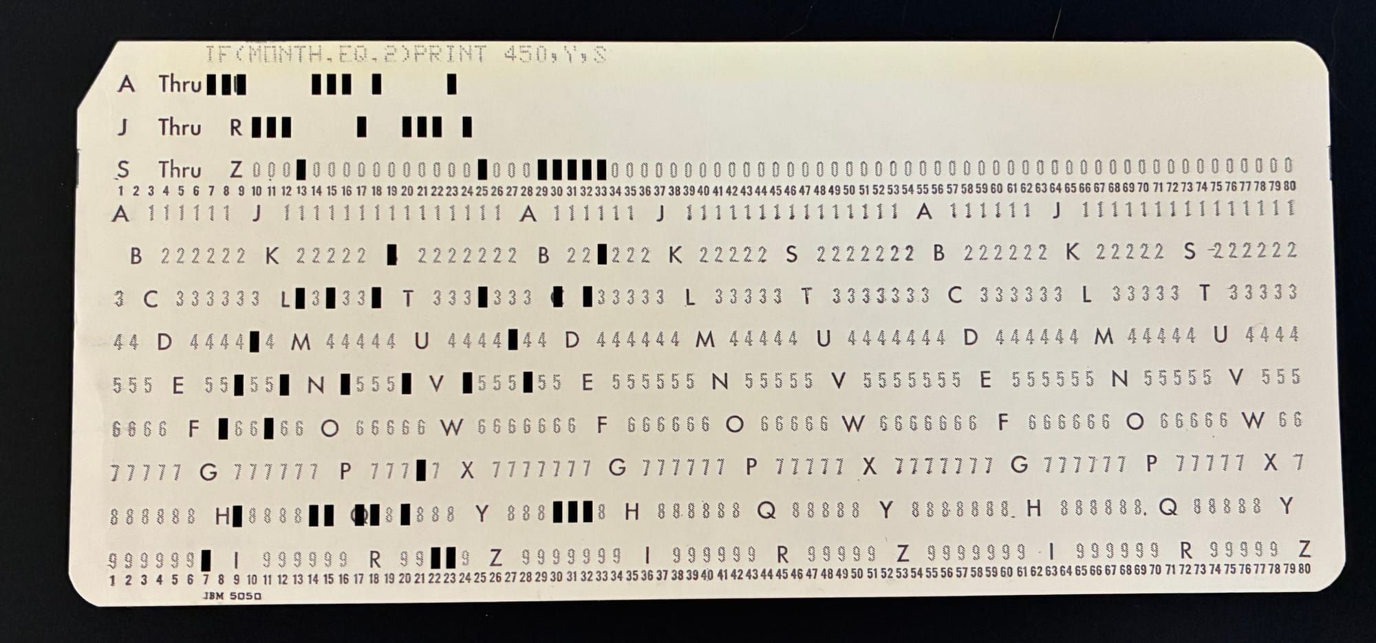Computer punch card found in a textbook while researching this article.