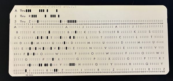 Computer punch card found in a textbook while researching this article.