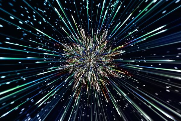 A photo of ice crystals on glass suggests warp-drive special effects.