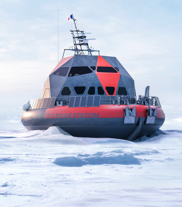 An artist's conception of the Tara Polar Station marooned in ice.