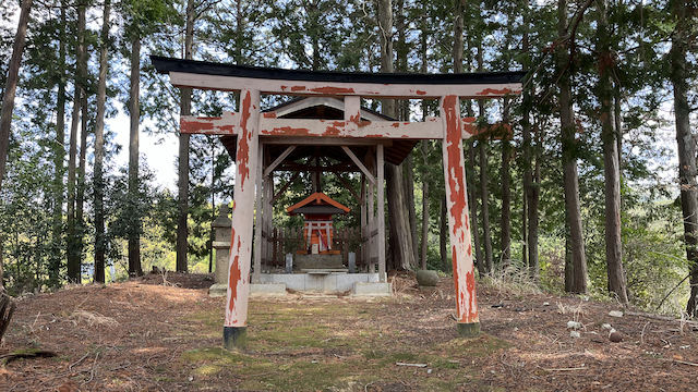 A small shrine surrounded by tea fields in a mountain area in Wazuka.