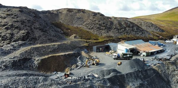 Berwyn Slate Quarry from above, a drone shot showcasing the beautiful landscape of the quarry.