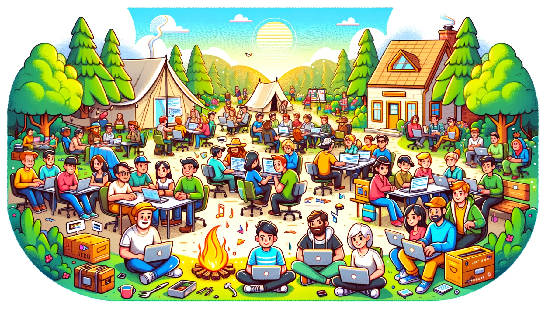 DALL-E generated. [prompt - a cartoon image that can be used as a banner for a blogpost on an software engineering retreat]