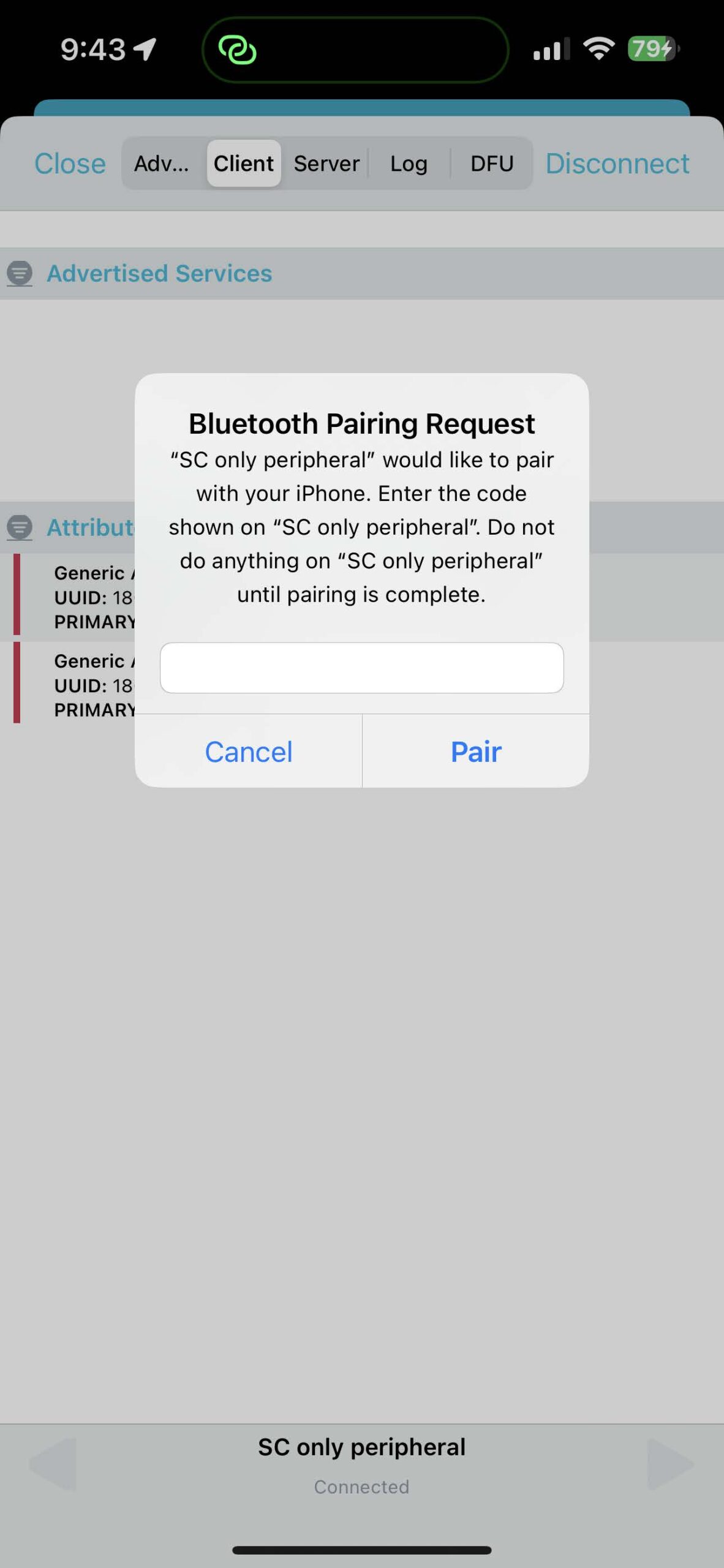 Pairing Passkey entry on the smartphone