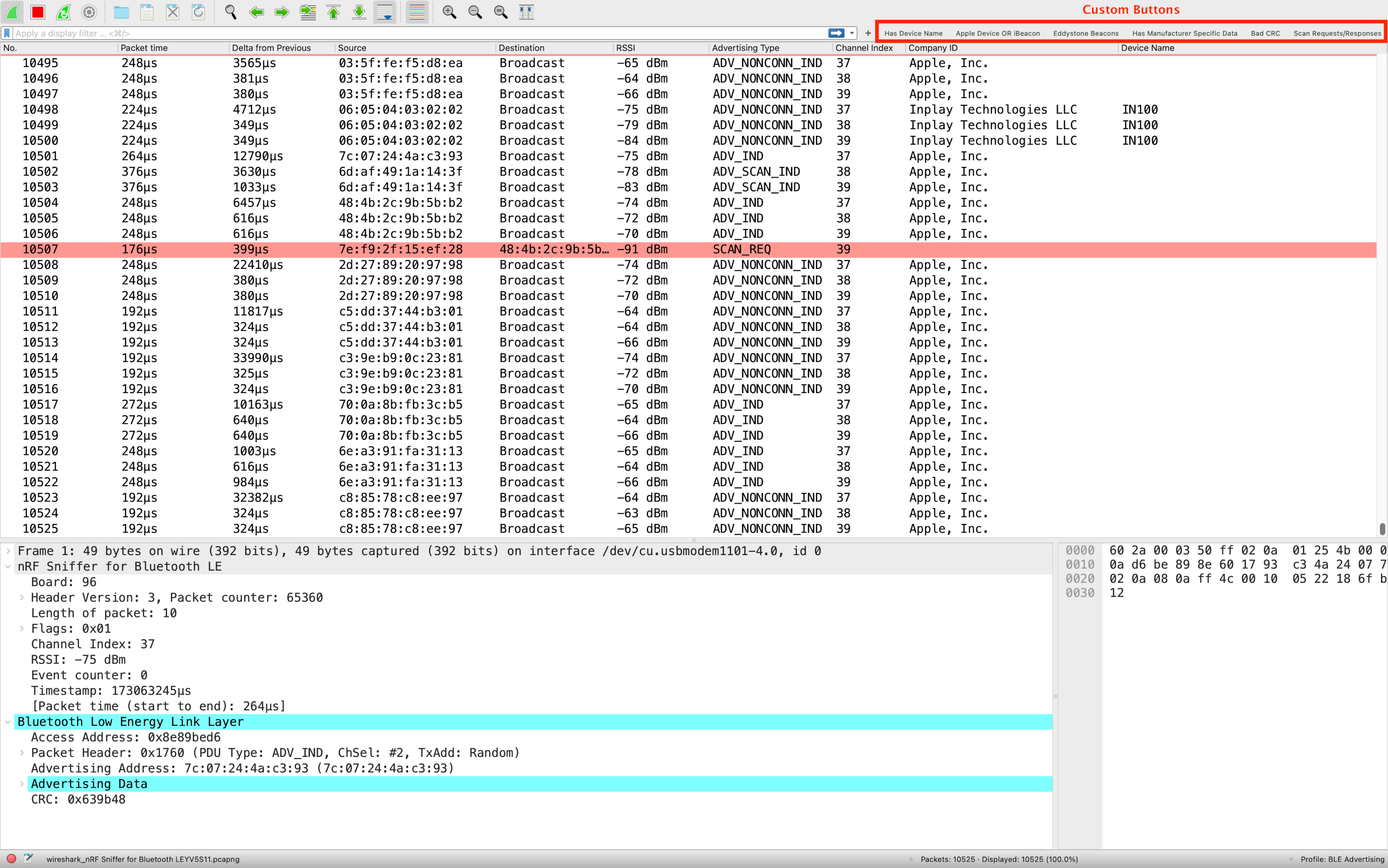 BLE Advertising Wireshark Profile (Custom)