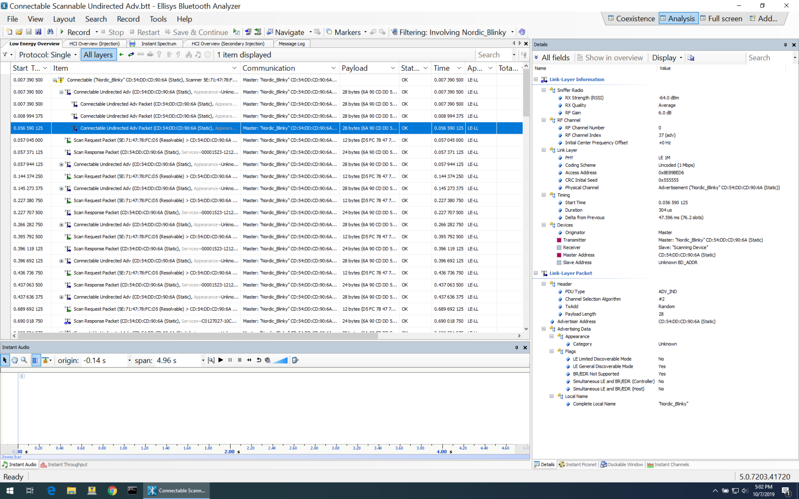 Connectable scannable undirected advertisement sniffer capture