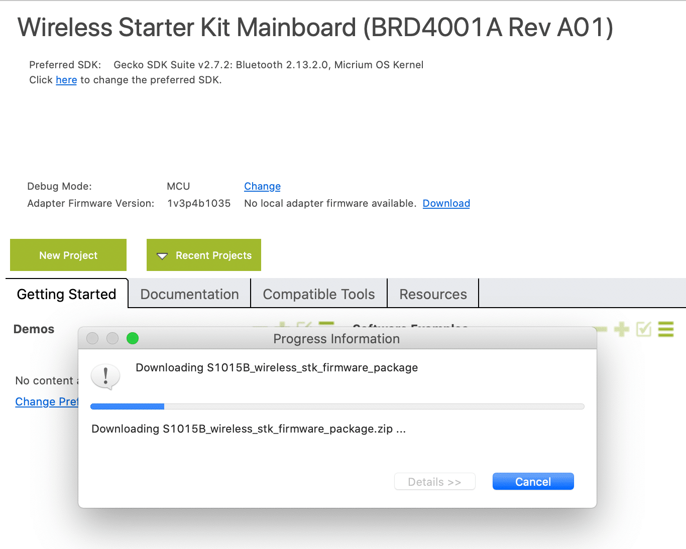 Simplicity Studio waiting for development kit to restart after firmware update
