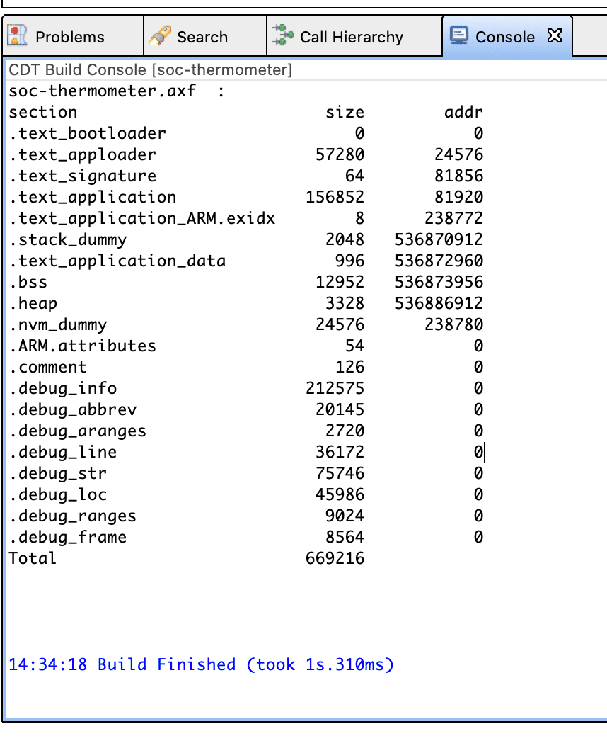 Simplicity Studio console showing successful build output