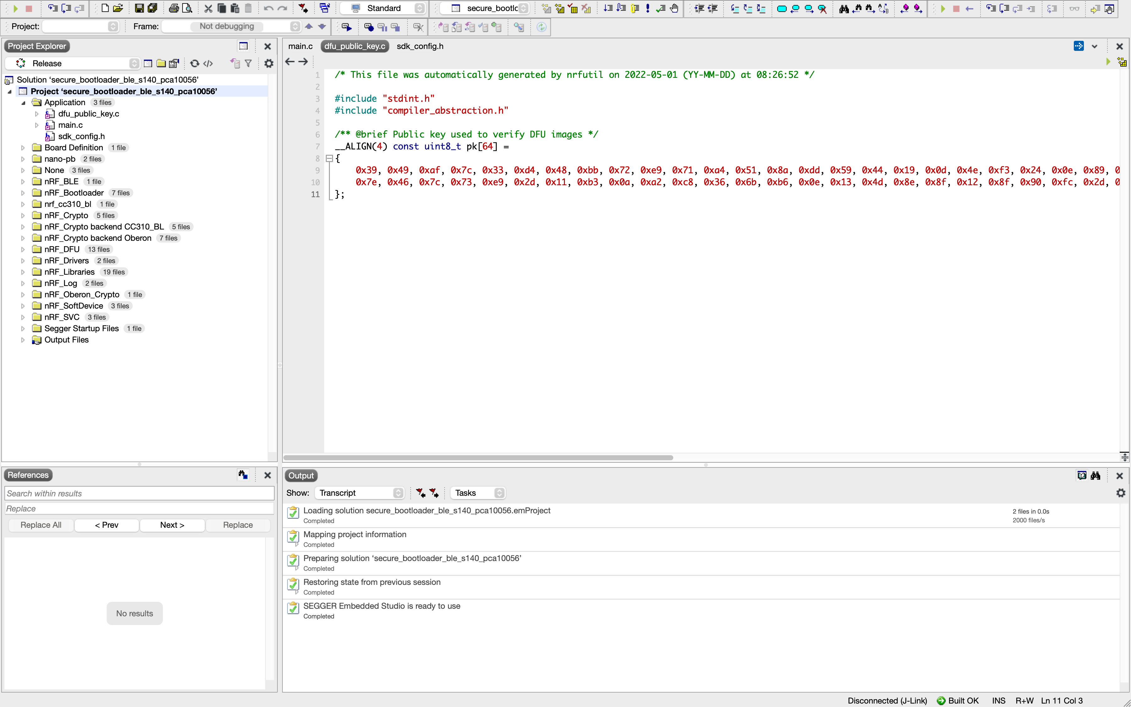 Secure Bluetooth LE bootloader SES project with modified public key