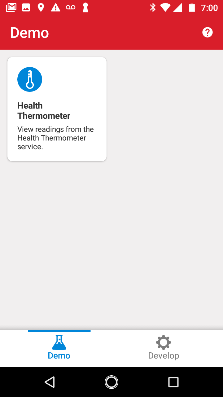 EFR Connect Demo tab showing Health Thermometer option
