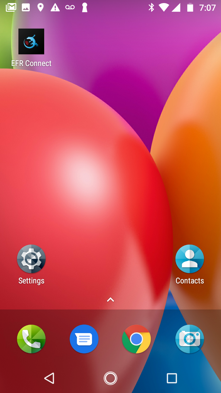 EFR Connect mobile app main screen on Android