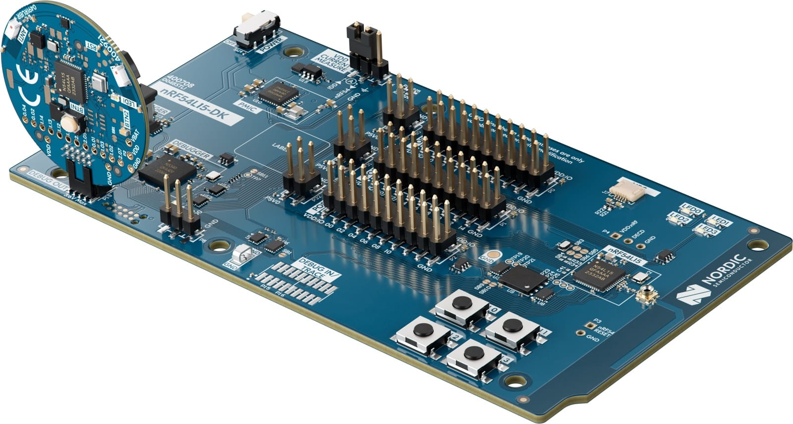 Tag docked into an nRF54L15 DK