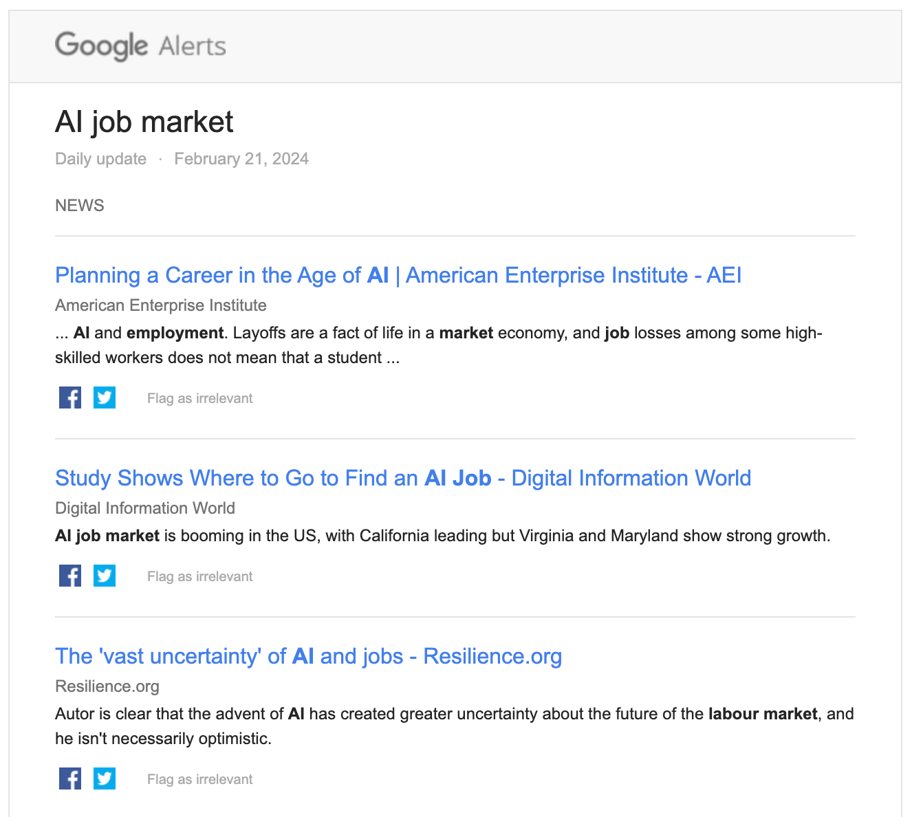 Promote traffic to job board with newsletter and trend alerts from Google alerts