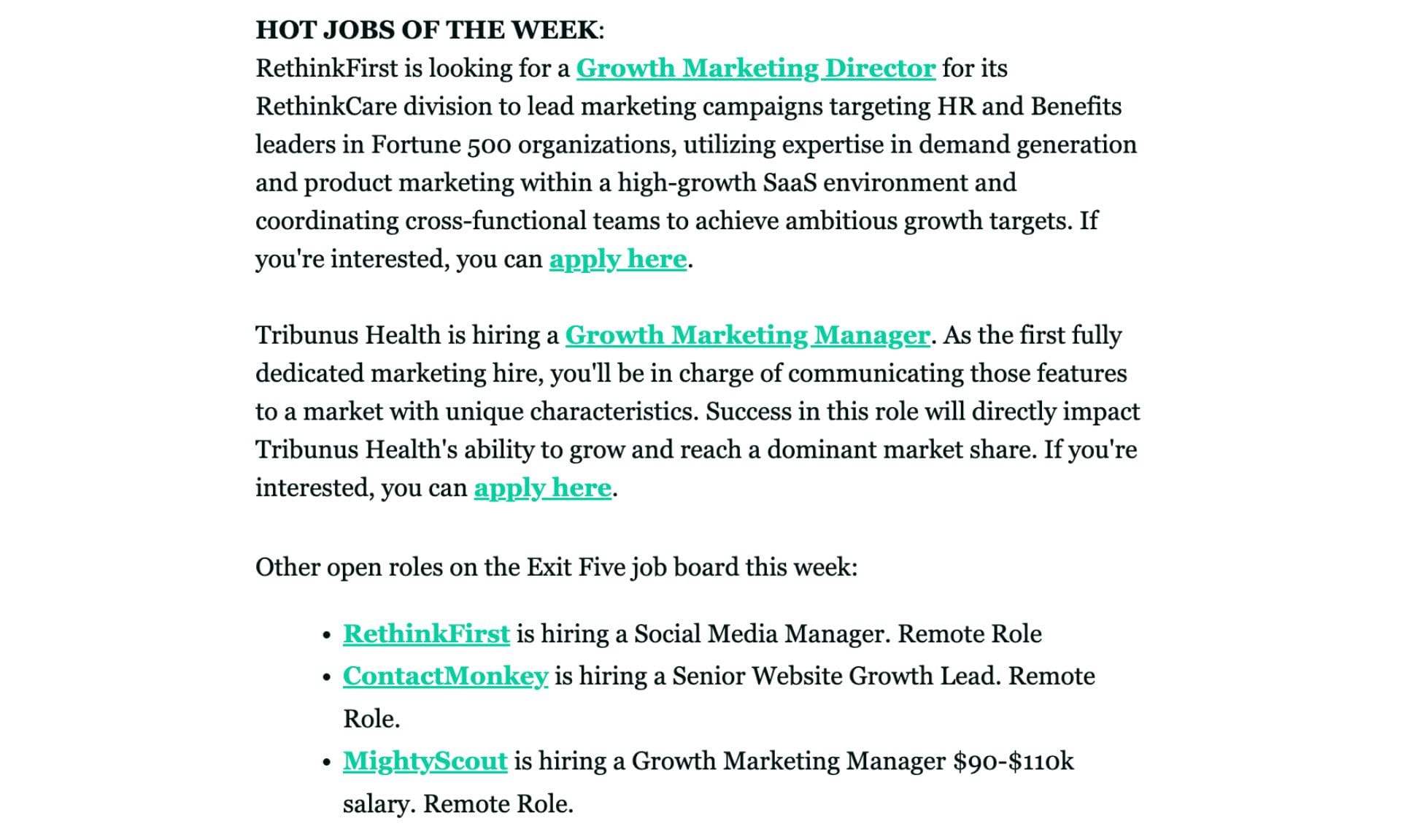 How to monetize your niche community with a job board-example-newsletter