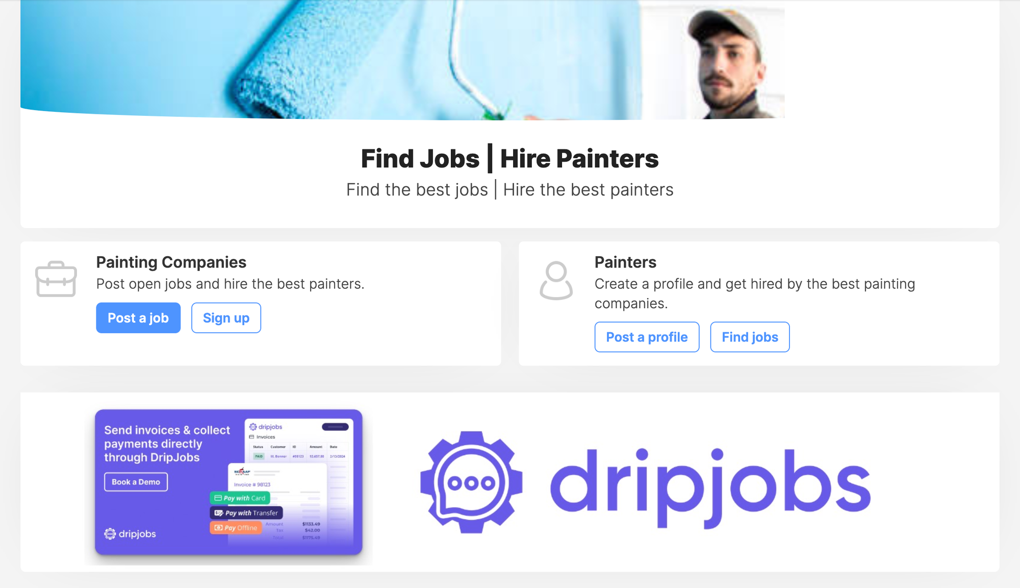 Painter Job board with display ad for Job Board Success