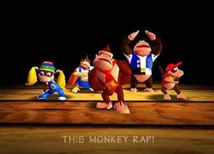 still image from the donkey kong rap music video opening to Donkey Kong 64