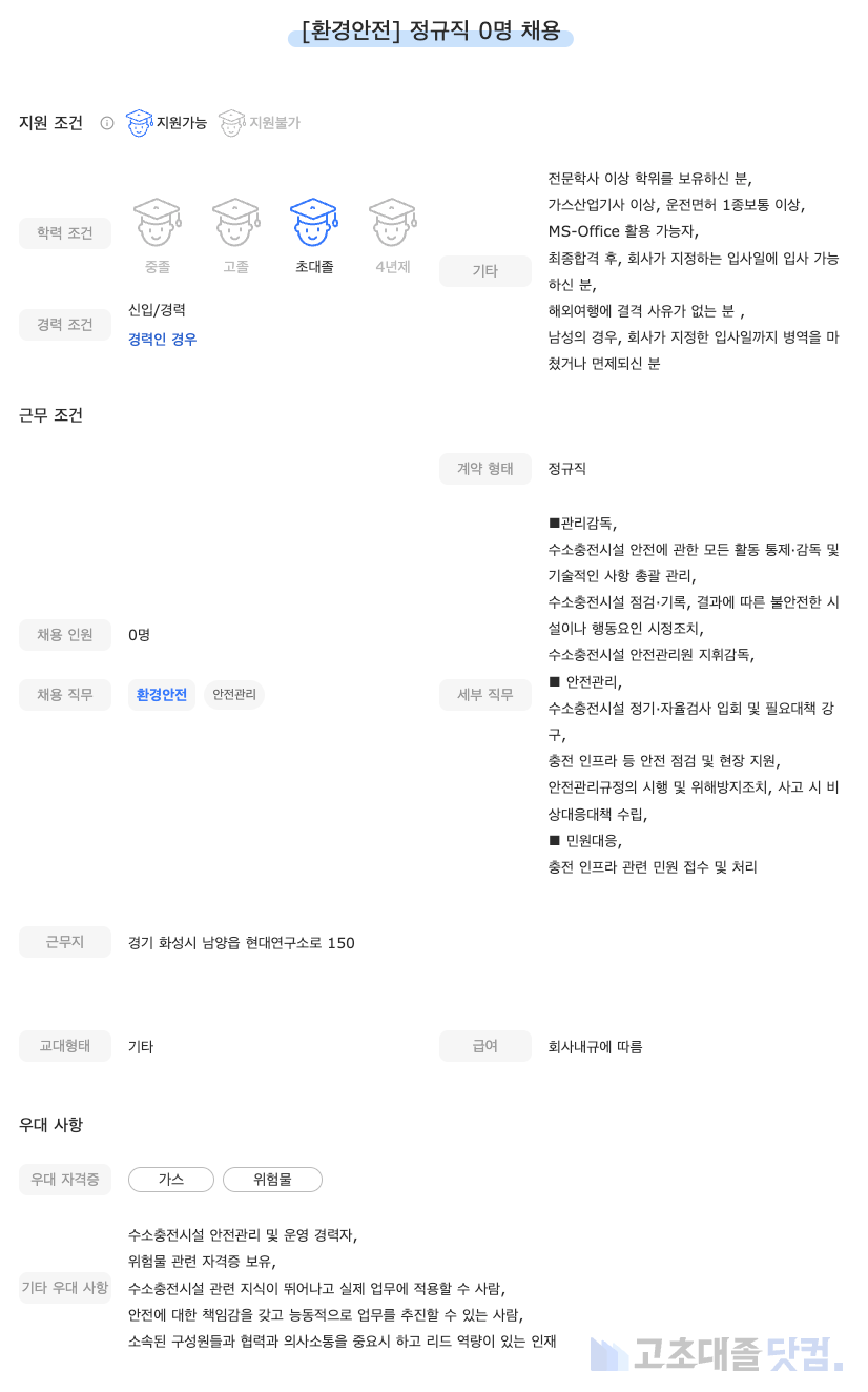 고초대졸닷컴 채용공고 - 5월 둘째 주, 현대자동차