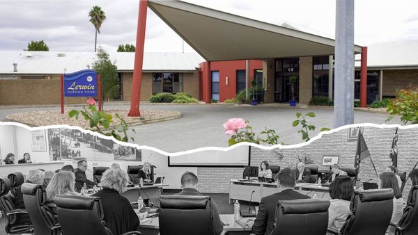 Murray Bridge councillors meet while, above them, sits the Lerwin Nursing Home.