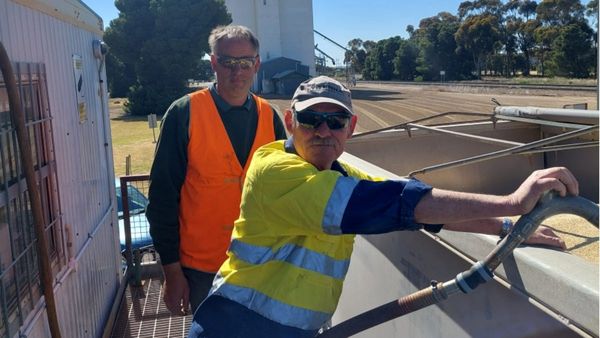 Tyson Paech is first to Monarto South silos as grain harvest begins