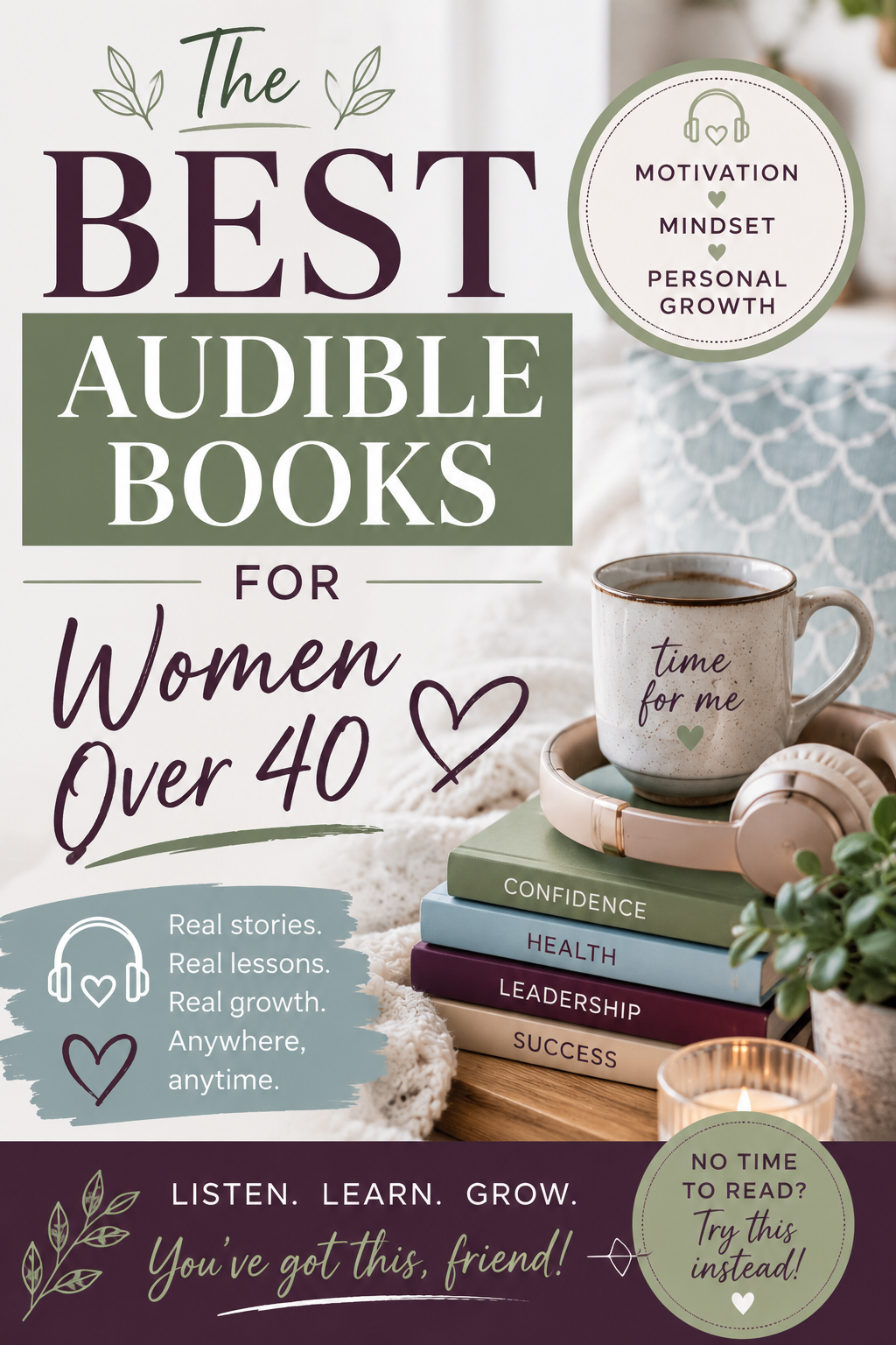 Best audible books for women over 40 including audiobook recommendations for personal growth, confidence, motivation, and business success.