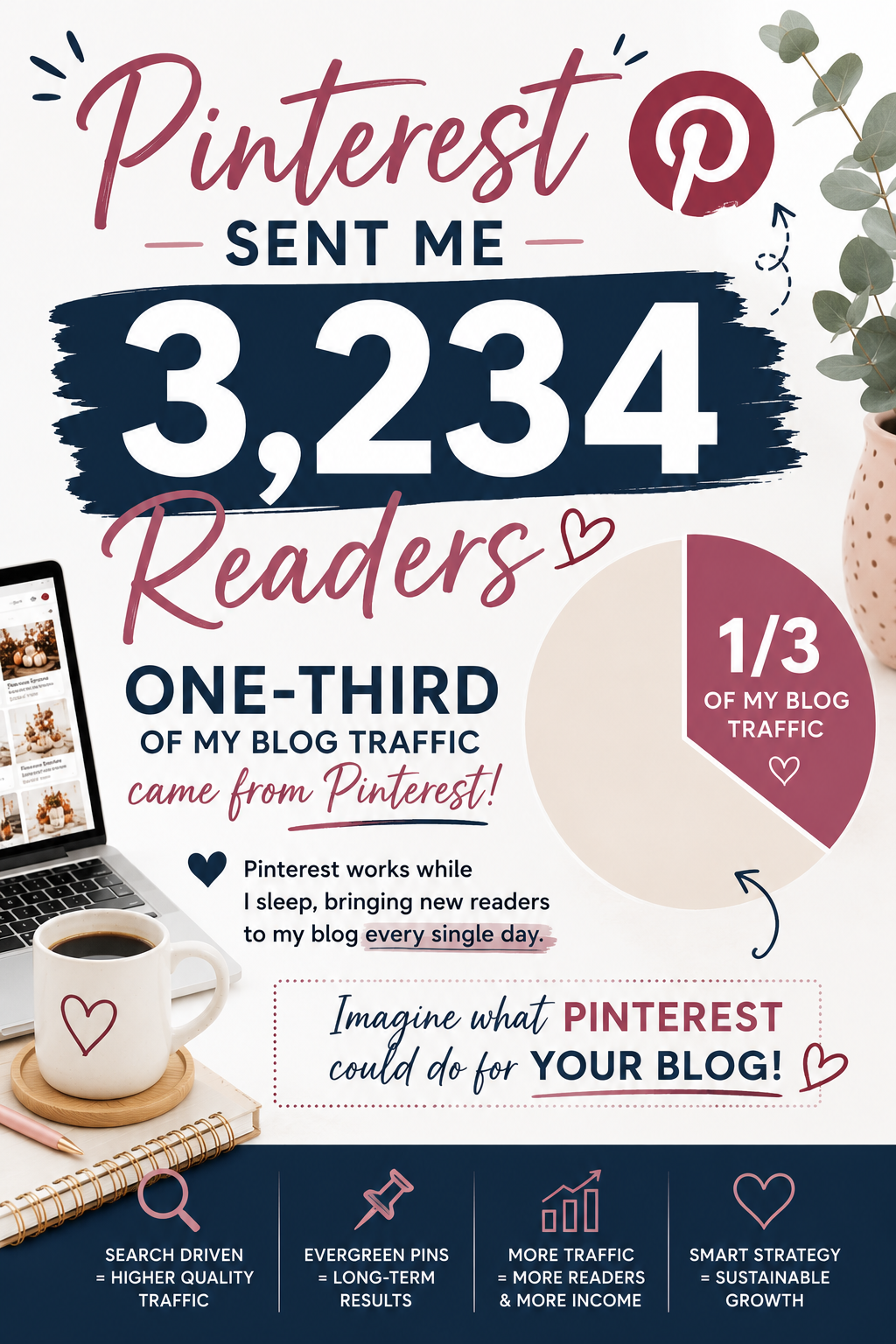 Pinterest blog traffic statistics showing Pinterest generated one-third of annual blog traffic.