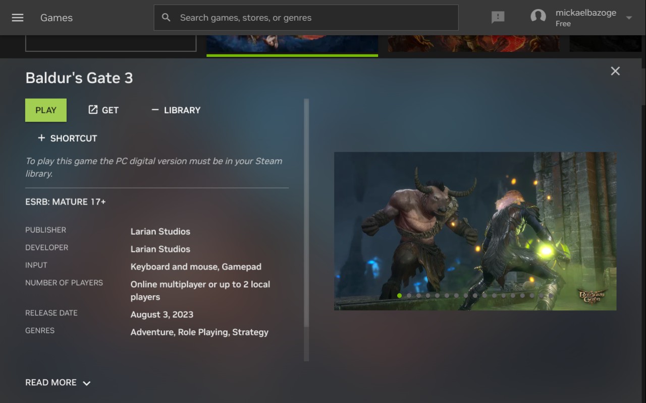 Pourquoi pas un petit tour du côté de la porte de Baldur ? GeForce Now