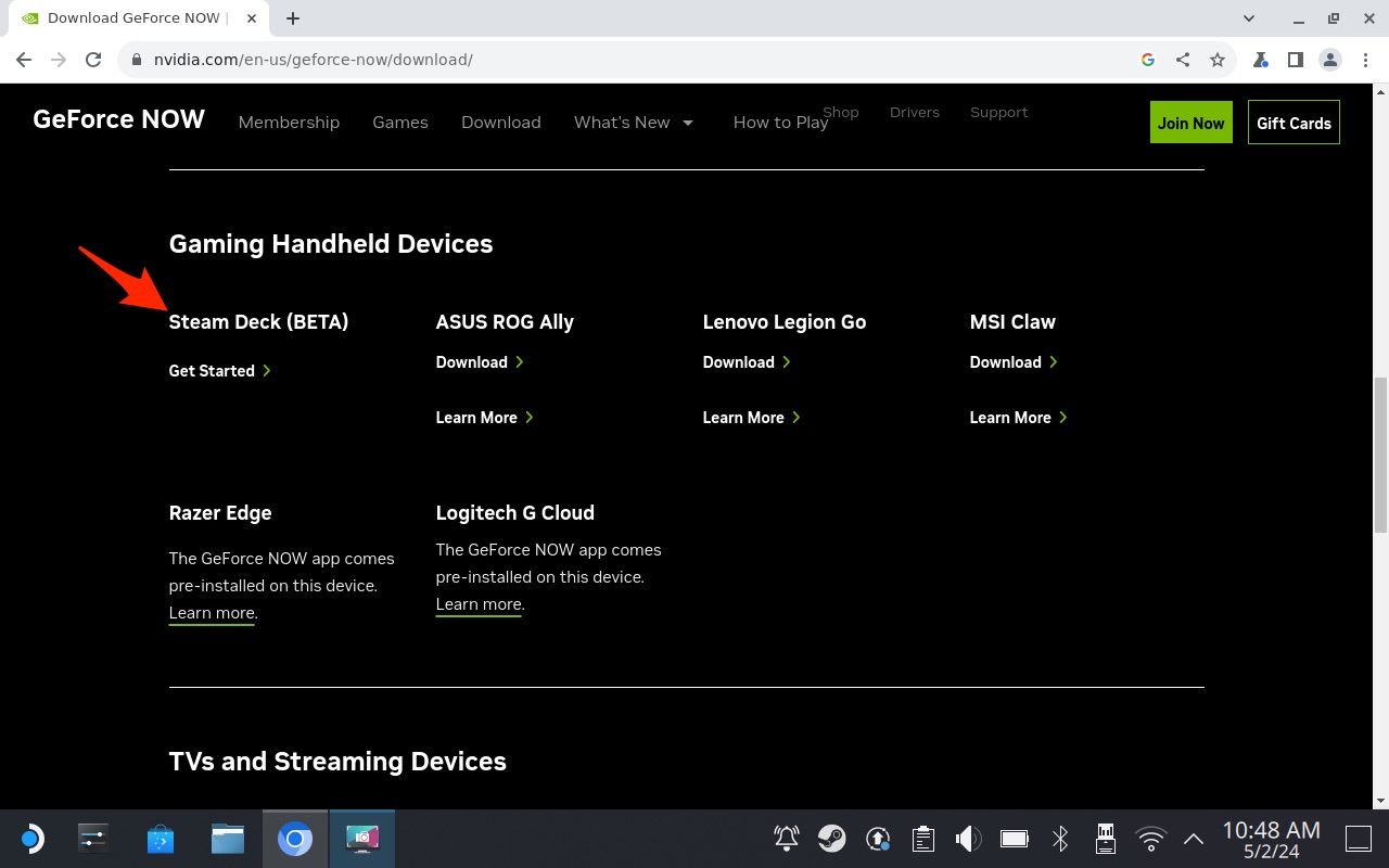 … puis cliquez sur le lien qui va bien. GeForce Now