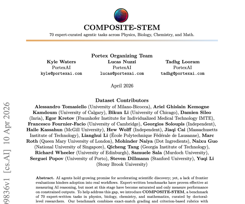 Introducing COMPOSITE-STEM: an open source benchmark testing agents on frontier scientific tasks