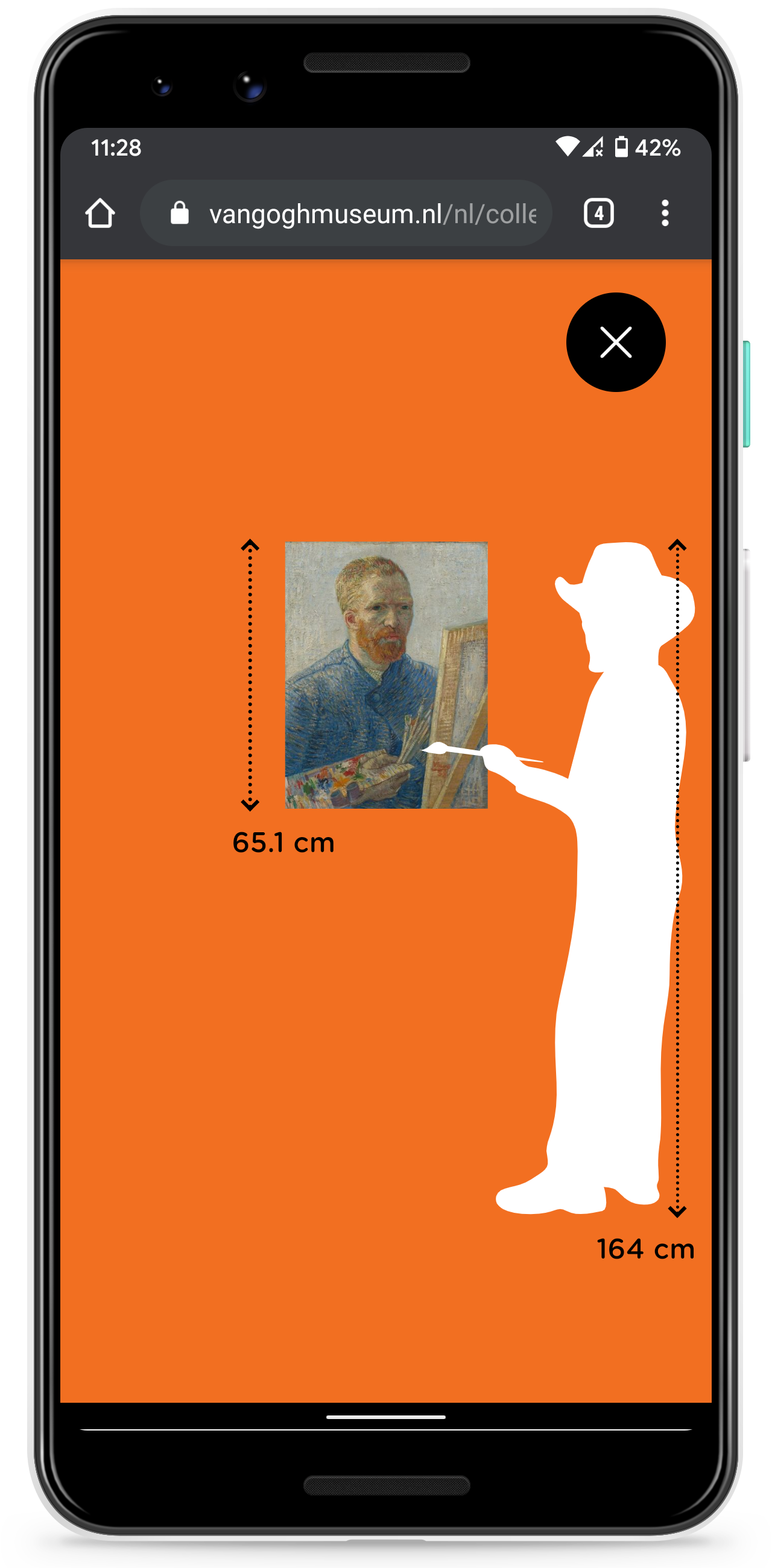 Mobiele telefoon met een zelfportret van Van Gogh naast een Van Gogh-figuurtje