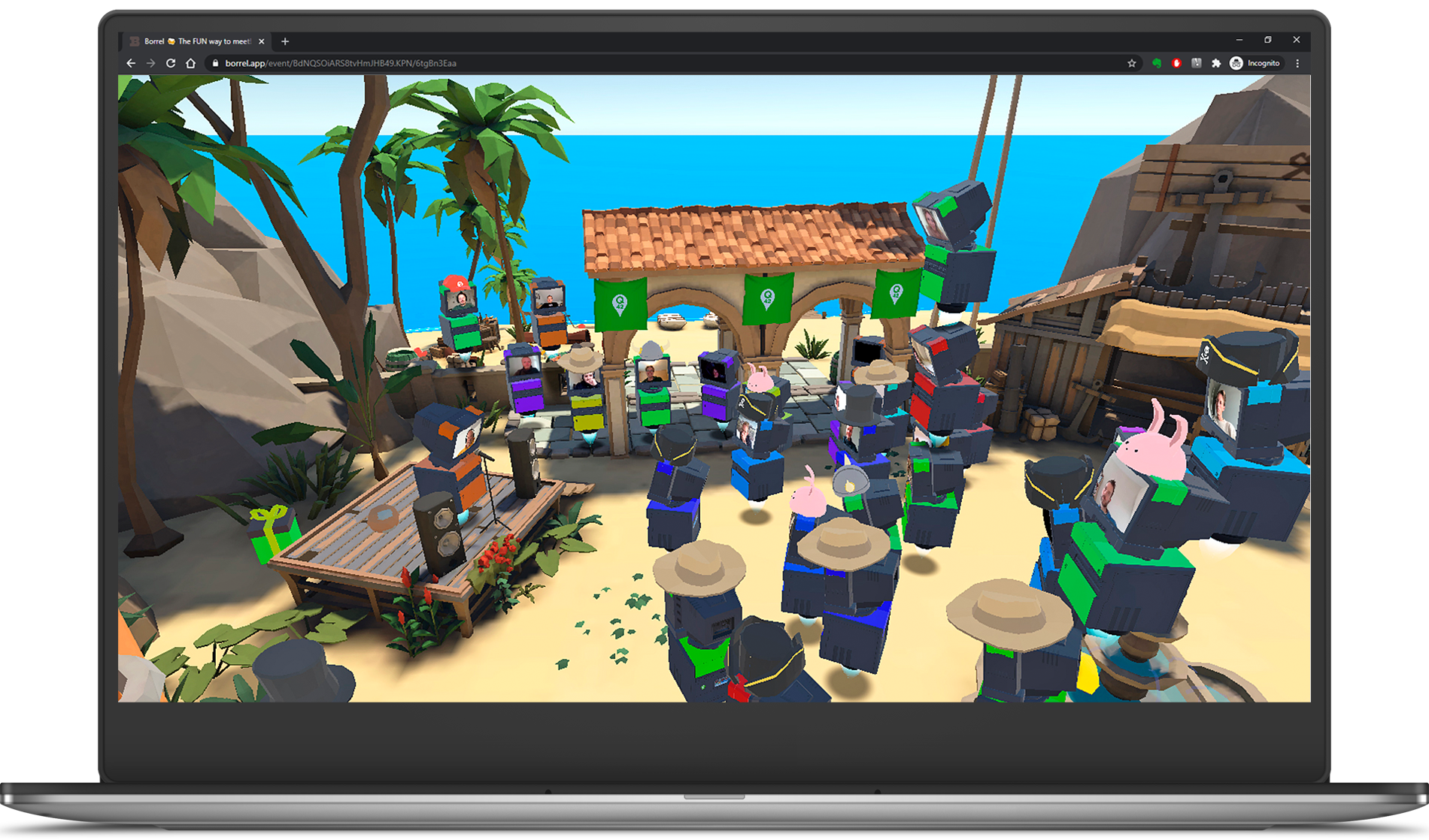 Een laptop met een virtuele bijeenkomst in videochattool Mibo