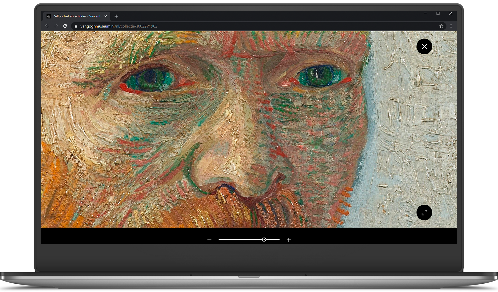 Laptop met een ingezoomd zelfportret van Vincent van Gogh