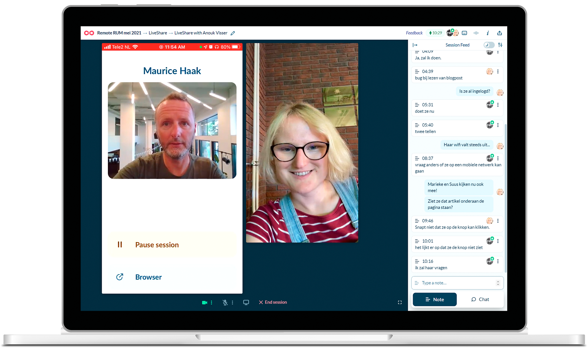 Laptop met de Loockbak-applicatie in actie