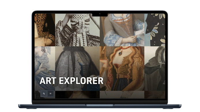Laptop with the RIjksmuseum website showing the Art Explorer.