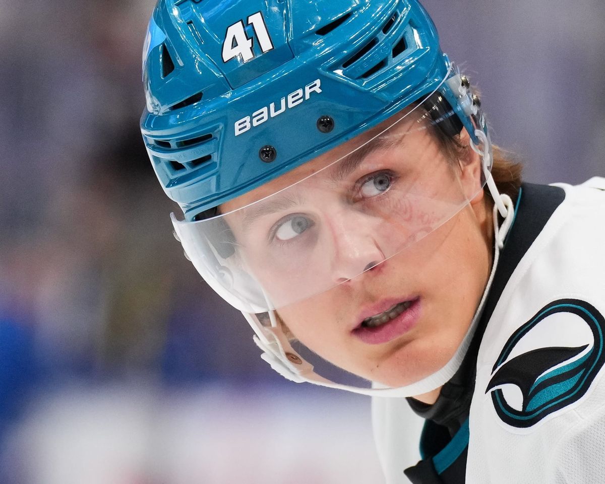 Close up shot of Sharks rookie Ivan Stenberg