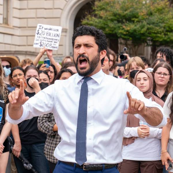 Greg Casar speaks at a pro-Palestine rally
